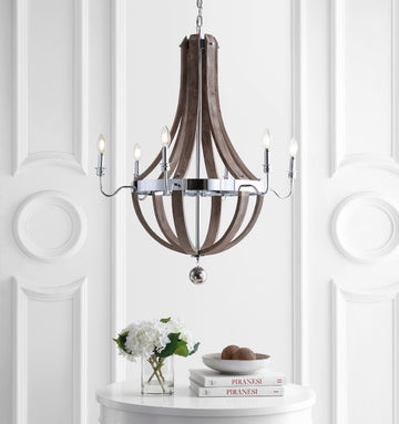 Georgia 30" Wood/Metal Adjustable LED Chandelier - JONATHAN Y